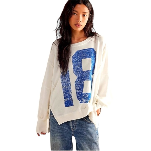 NEW Free People Graphic # 18 Camden Pullover Sweatshirt - Picture 3 of 10
